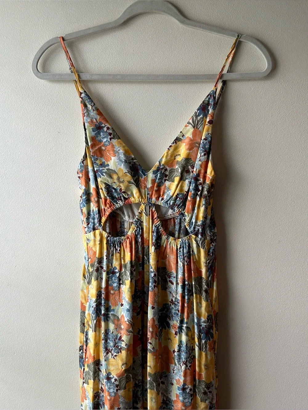 Abercrombie & Fitch Cutout Maxi Dress Floral Orange Yellow Blue Green S